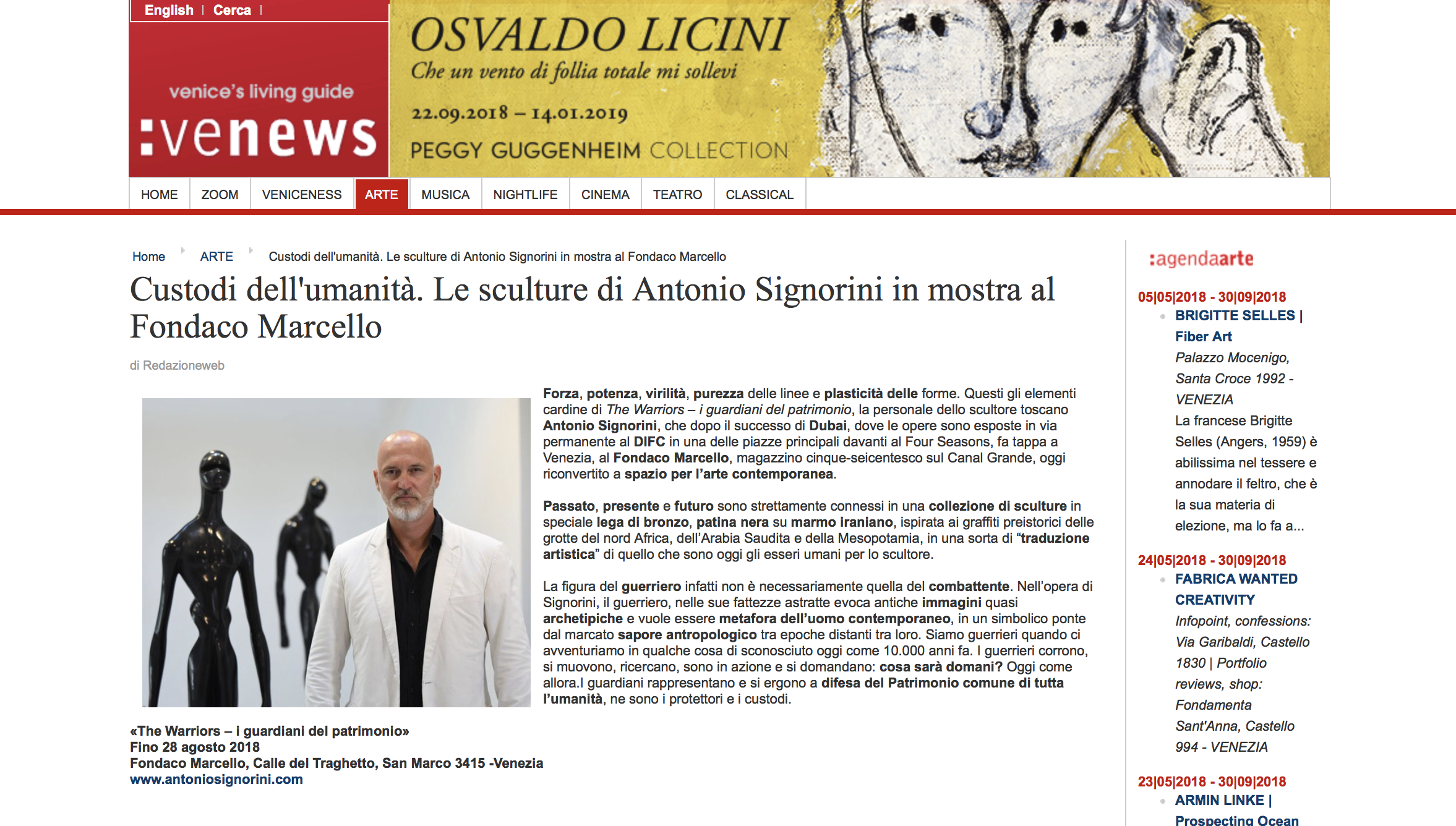 VENZIA NEWS | Custodi dell'umanità. Le sculture di Antonio Signorini in mostra al Fondaco Marcello