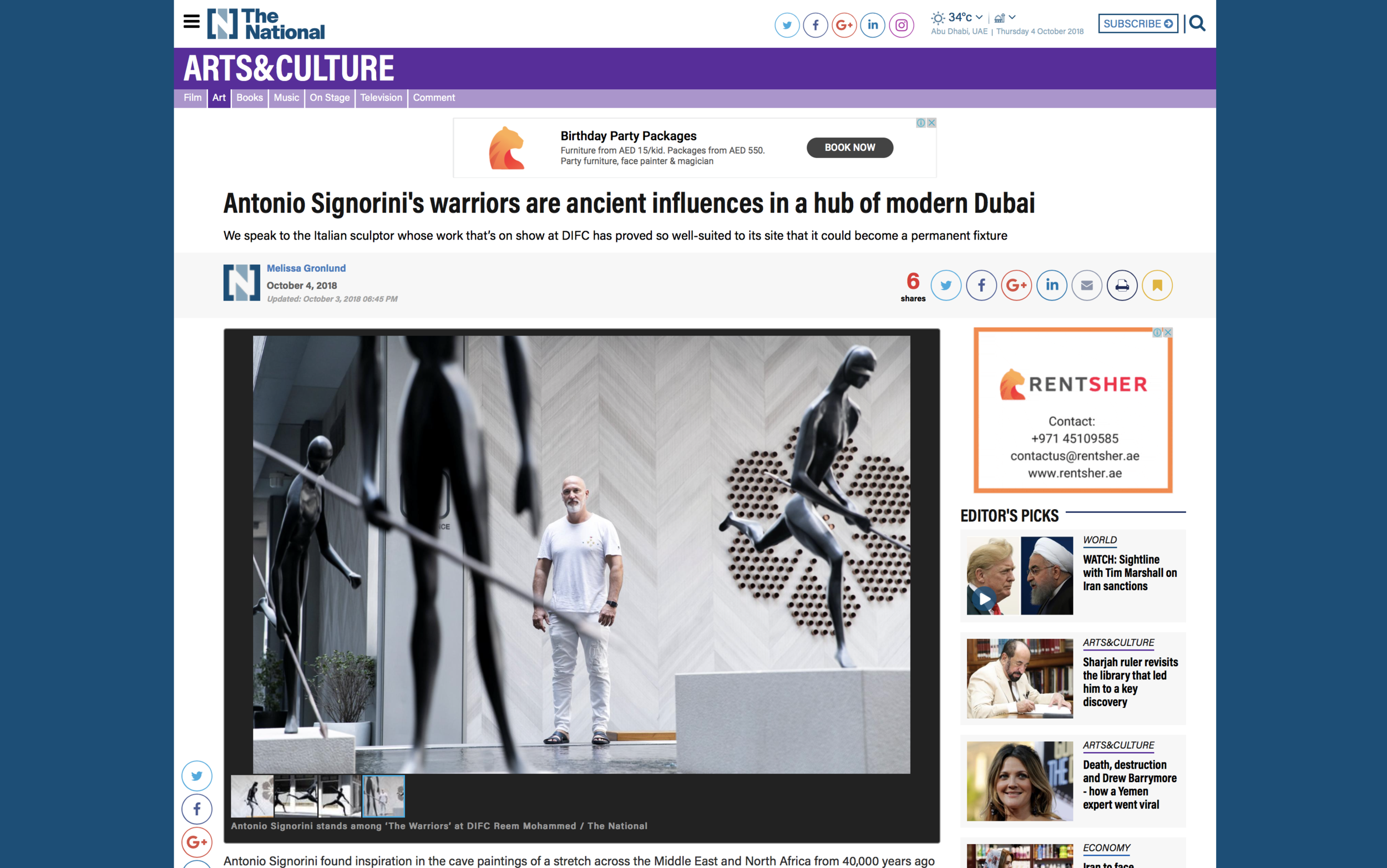 THE NATIONAL | Antonio Signorini's warriors are ancient influences in a hub of modern Dubai  