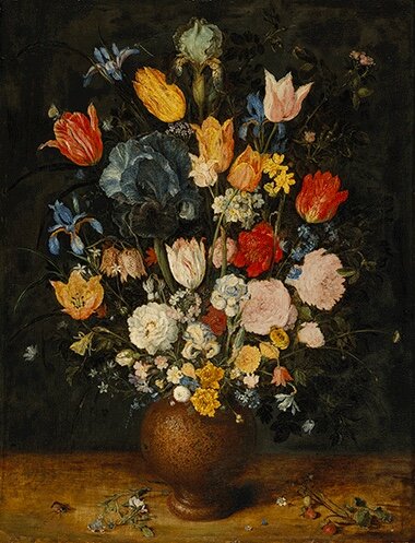 Brueghel l'Ancien, Nature morte aux fleurs dans un vase en grès, v. 1610