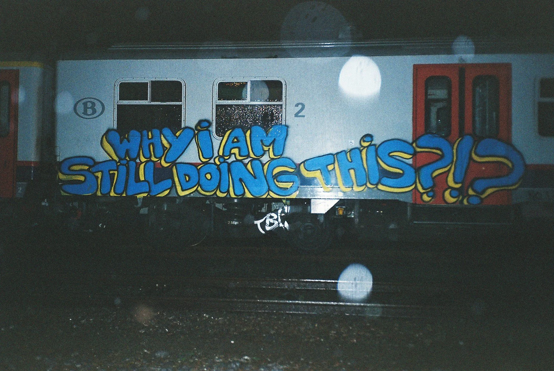 WHY I AM STILL DOING THIS?!? GRAFFITI ARTWORK BY GOOD GUY BORIS BELGIUM PASSENGER TRAIN