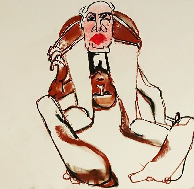 This pose...absurd, humorous, so symbolic. And so wonderful / challenging to draw!Butoh is one of my favorite dance movements, rising out of post WWII Japan and in response to the human devastation of Hiroshima. I first drew and experienced Butoh at 