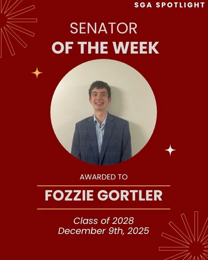 SGA Spotlight Alert ‼️ Our second Senator of the Week is Fozzie Gortler!

Fozzie is a Class of 2028 SGA Senator. Slide right to hear more about his favorite SGA moment this year. Congratulations Fozzie! Thank you for your continued hard work and comm