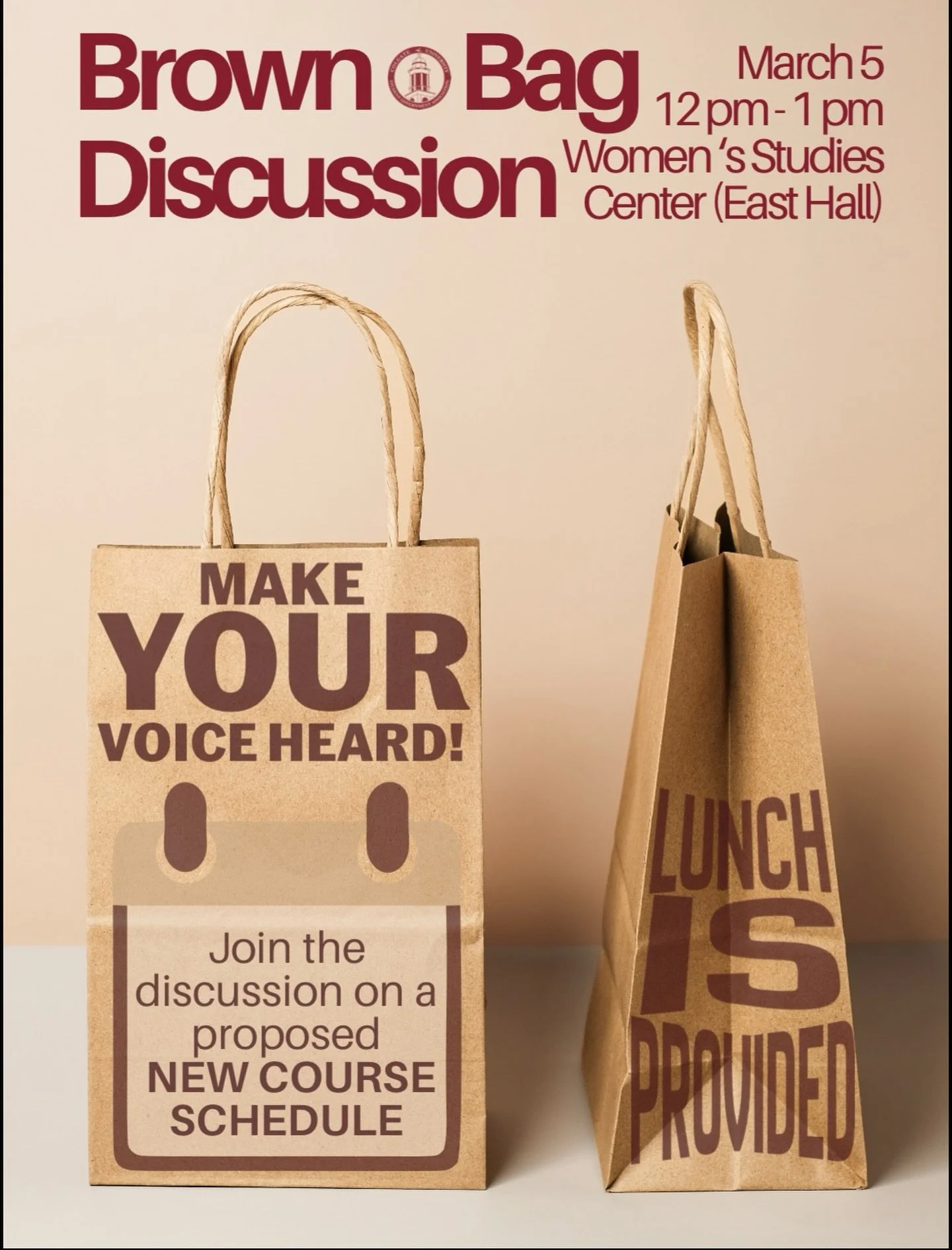 Join the SGA for a brown bag with Provost and Dean Lesleigh Cushing on a proposal for a new course grid!