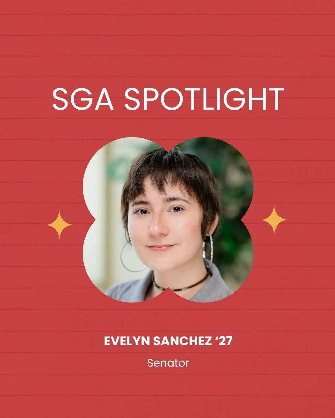 🚨🚨🚨SGA Spotlight!! Our first this week is Evelyn Sanchez! Evelyn is one of our senators for the junior class. Swipe to read more!