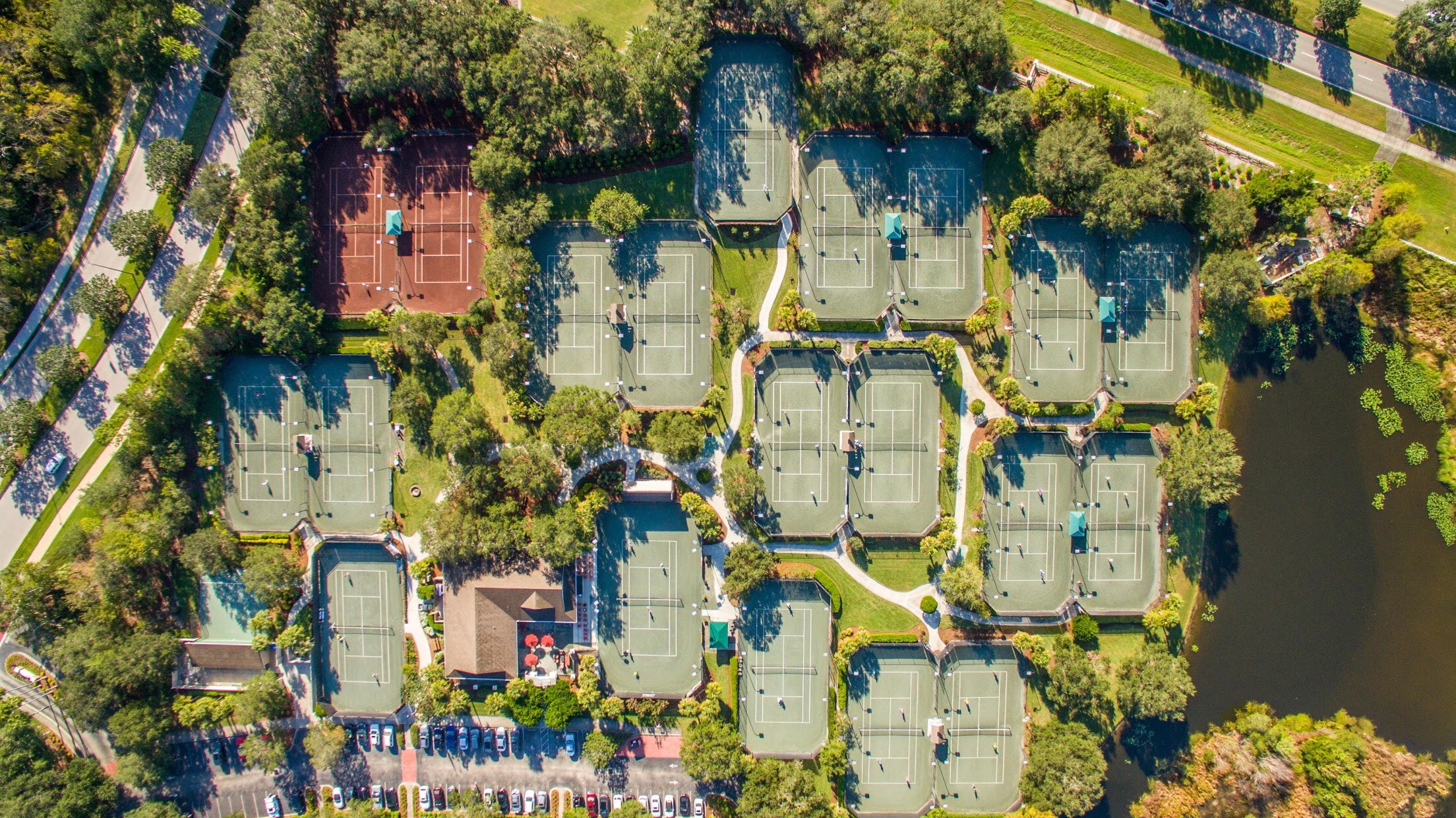 Drone Photo of Tennis Courts in Lakewood Ranch, FL.