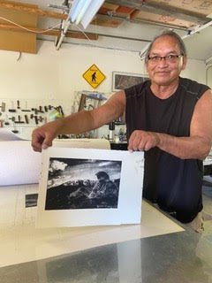 Bucky Harzo with his photo polymer photogravure.jpg