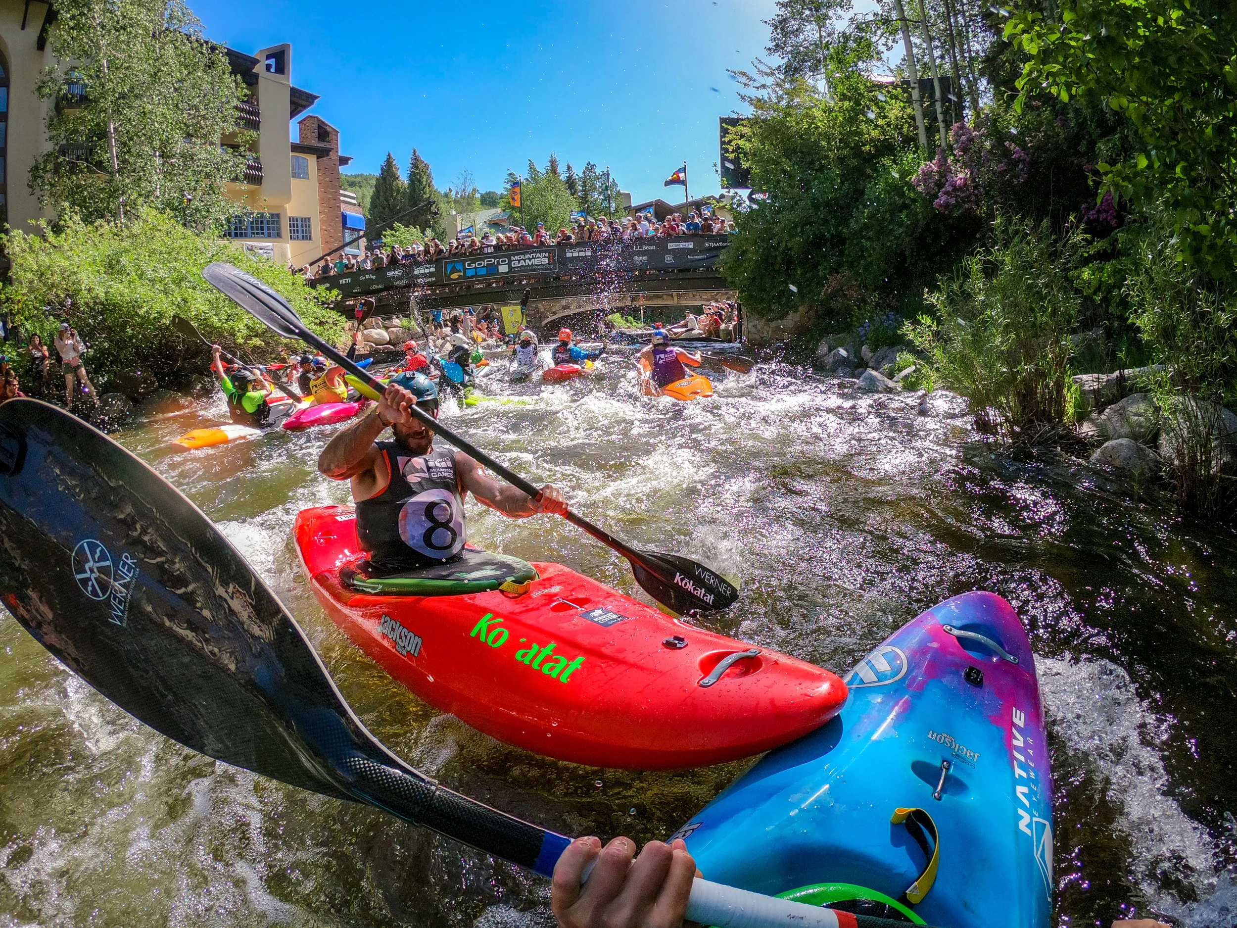 Remote camera rigging is one of my favorite aspects of working with GoPro Cameras to capture the mountain games. Nothing really grabs the energy of the event like a POV look at a 6ft kayaking charging you at full force.... 8-ball. 'Gotta Love it! GoPro Hero 6