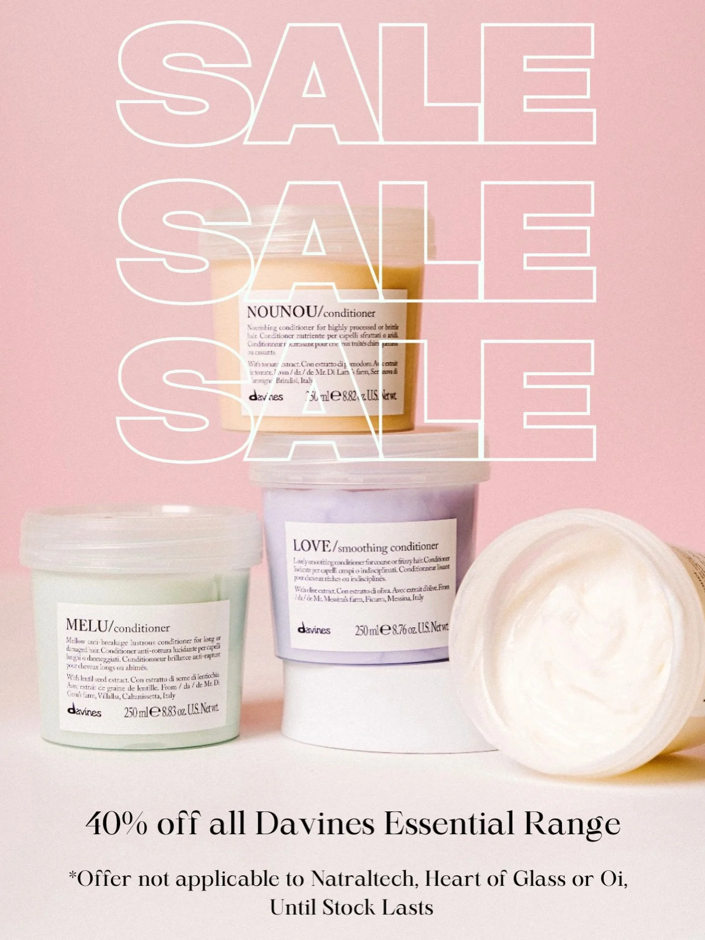 Something very exciting is coming to our @davinesnz shelves&hellip; 
And to make room for it we need to sell the last few products in the original Essentials range
40% off! Available in salon but only while stock lasts 

Offer available on exisiting 
