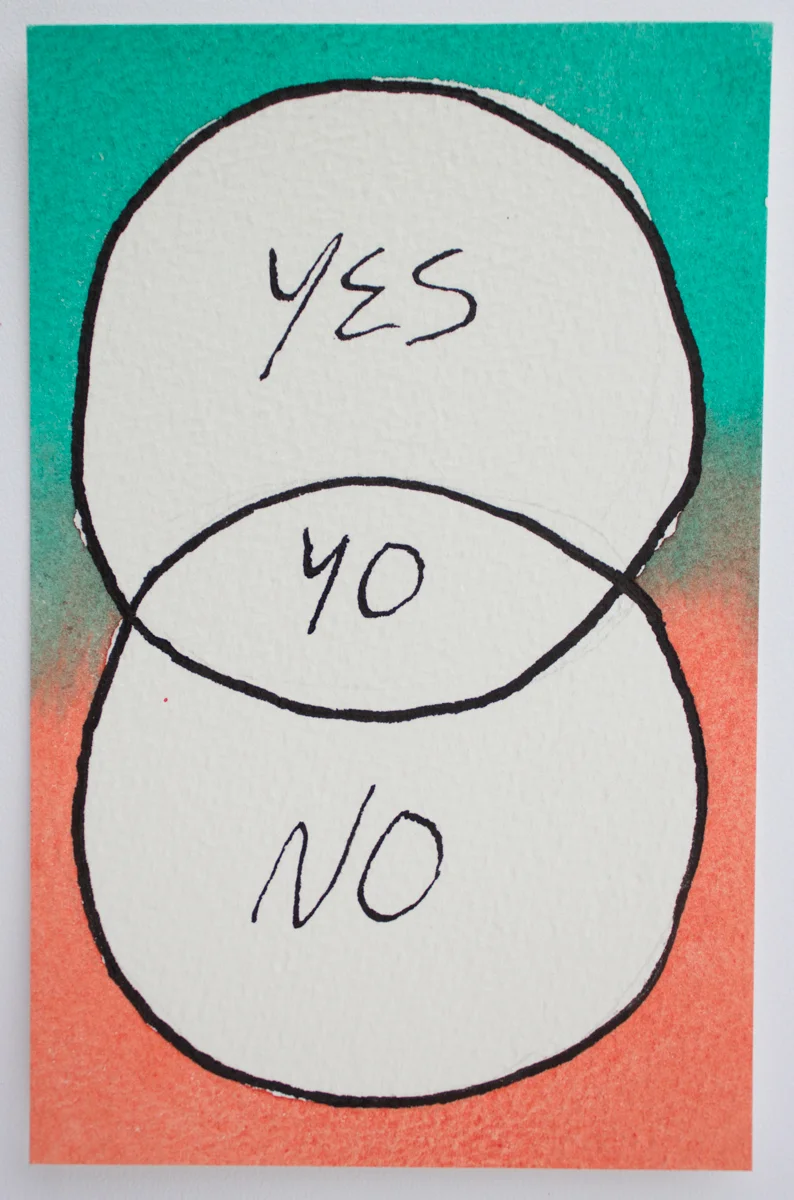 Untitled (Yes/No), Watercolor and ink on Arches paper, 3.5 x 5 in., 2016.