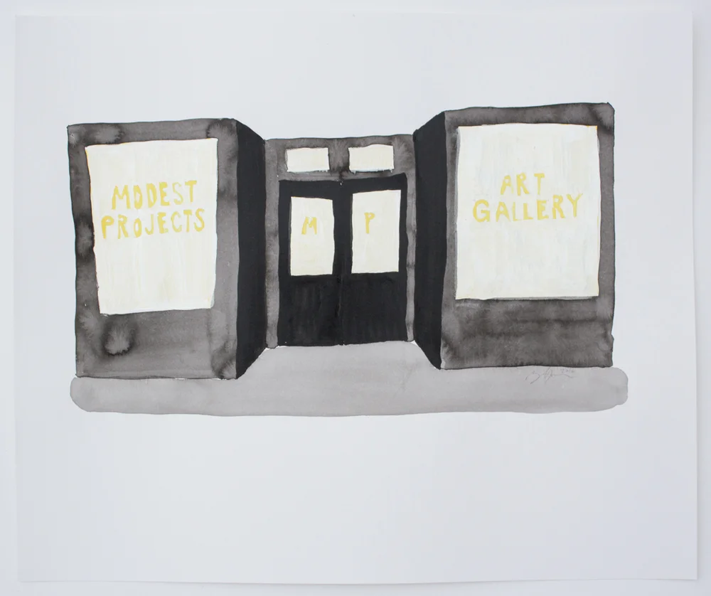 Modest Projects , ink and iridescent gouache on paper, 15 x 18 in., 2016.