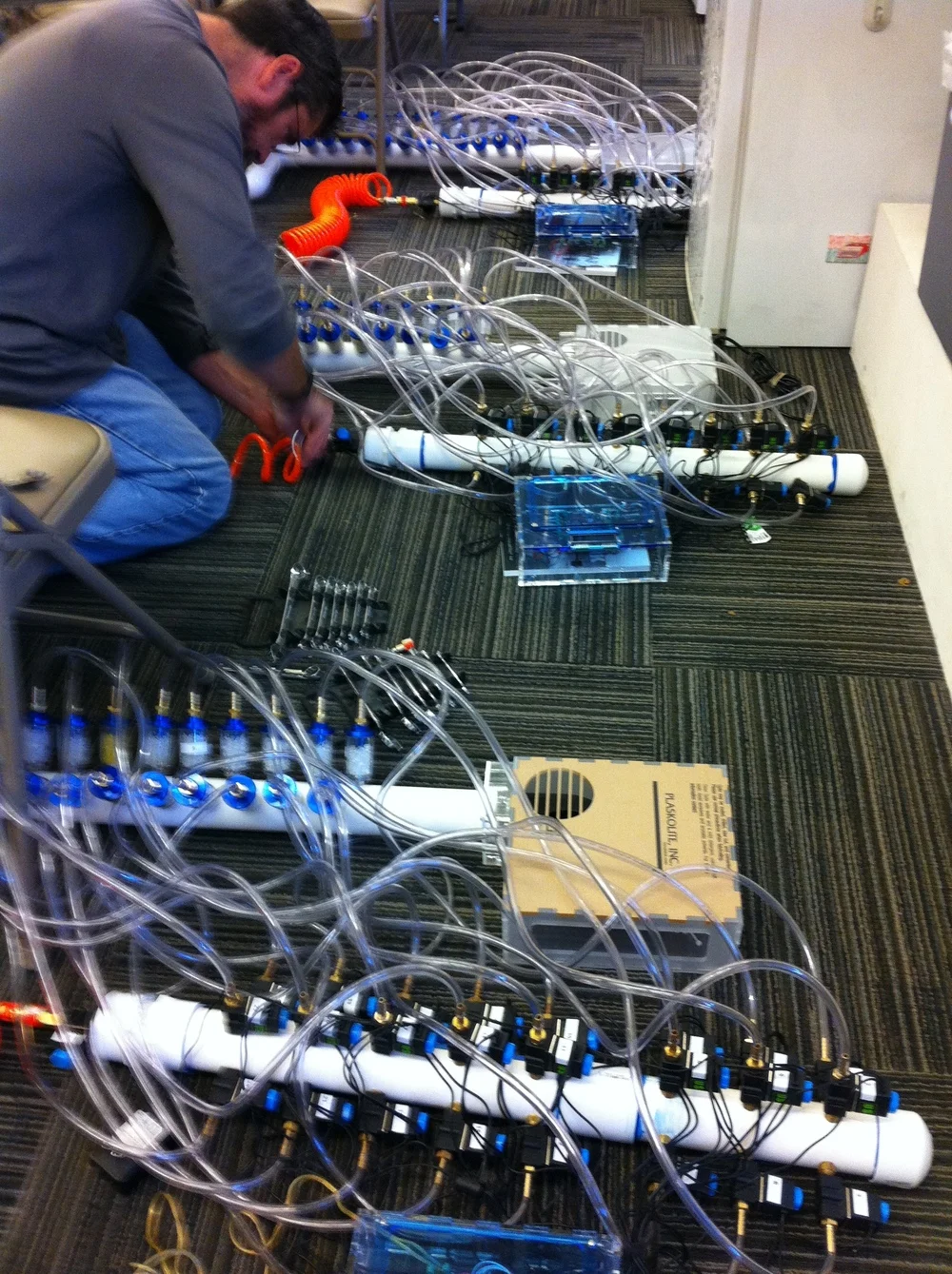 Dave Ghilarducci of Lucca Design Works getting down and dirty with the new scent transmitting devices.