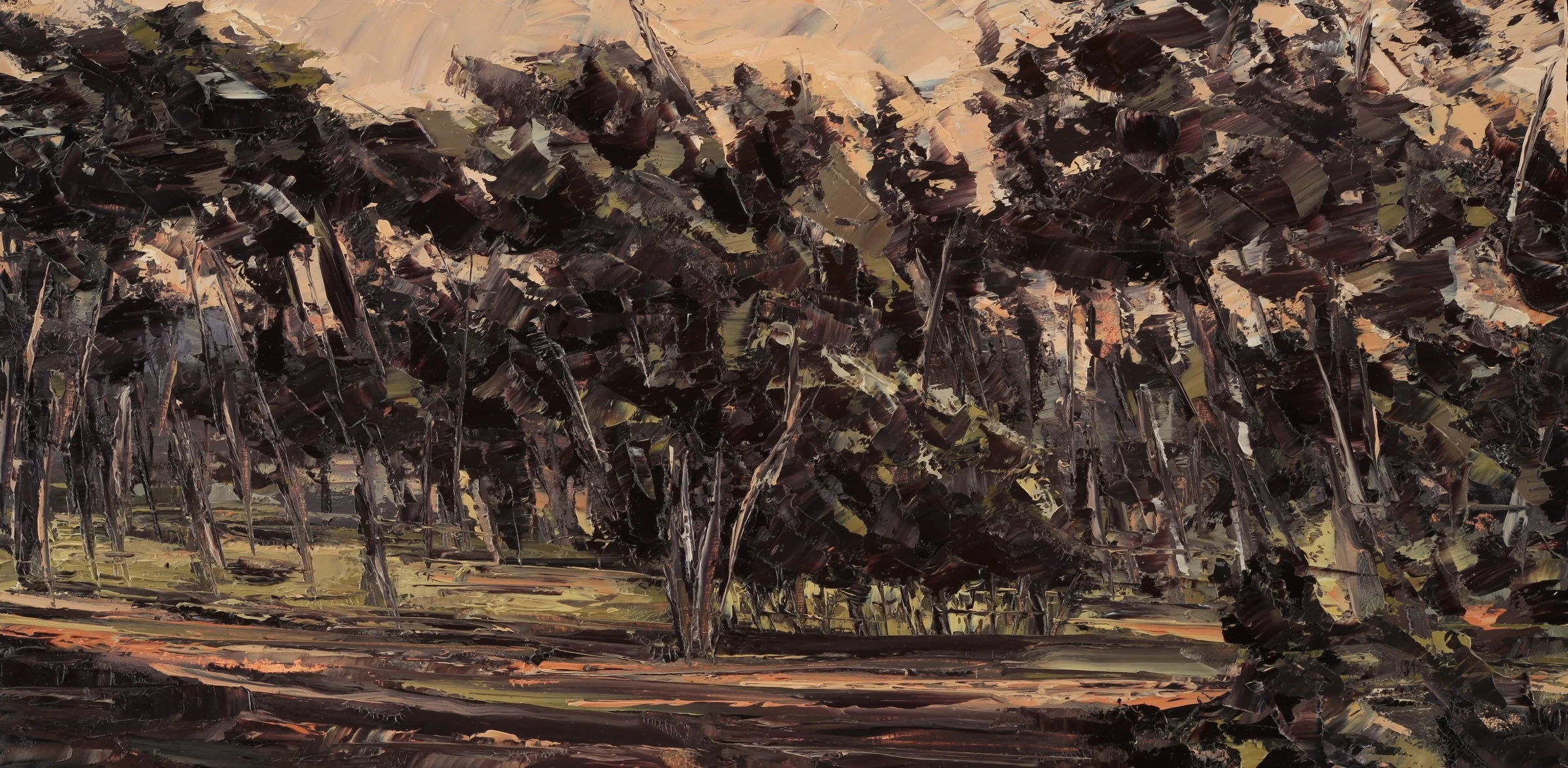   Soft Light Thru Branches , Oil on panel, 12"x24", 2017 