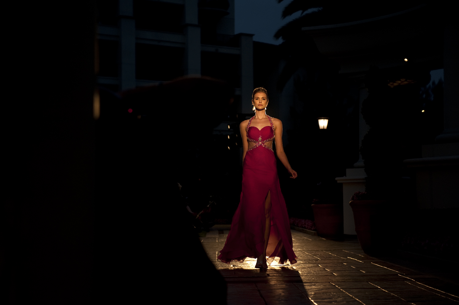A model finishes her walk on the runway during the Sixth Annual Enzoani Fashion Event held at St. Regis Monarch Beach Resort in Dana Point, Calif. on Friday, June 8, 2012.