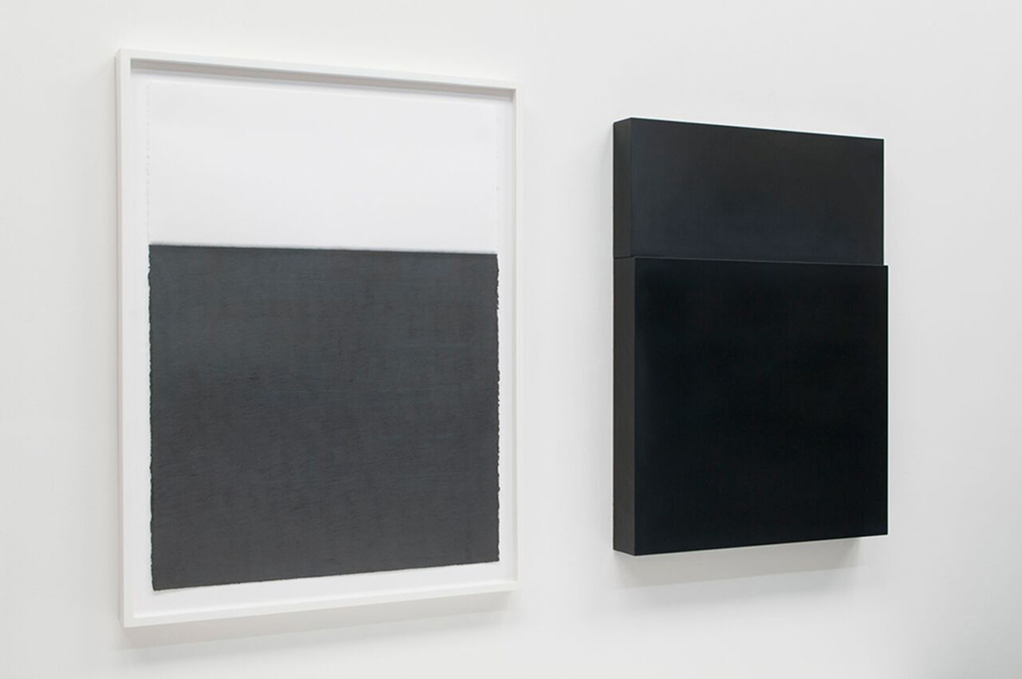   Diptych, no. 1, 2010  Drawing: Graphite pencil on paper,&nbsp;30” x 22”  Sculpture: Solid graphite,&nbsp;30” x 22” x 3” 