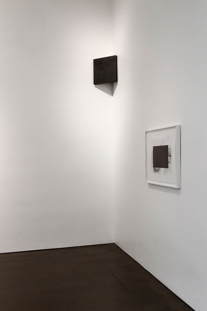   Carbon: Susan York (installation view, Georgia O'Keeffe Museum, 2016) Photo: Larry Fodor   Double Golden Mean: Merged (foreground)   After Malevich (background) 