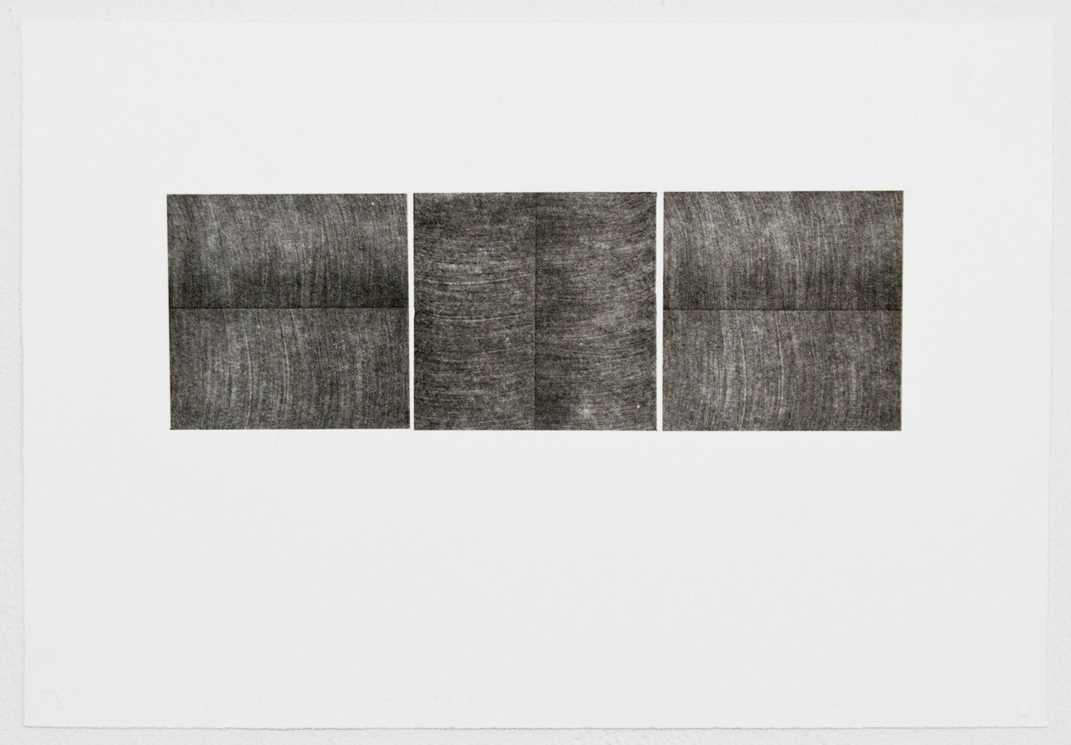   Unfolding Triptych No. 1, Edition of 15, 2015  Single-color lithograph with chine colle, 10.94” x 15.81” (paper size)  Collaborating Printer: Valpuri Remling @ Tamarind Institute 