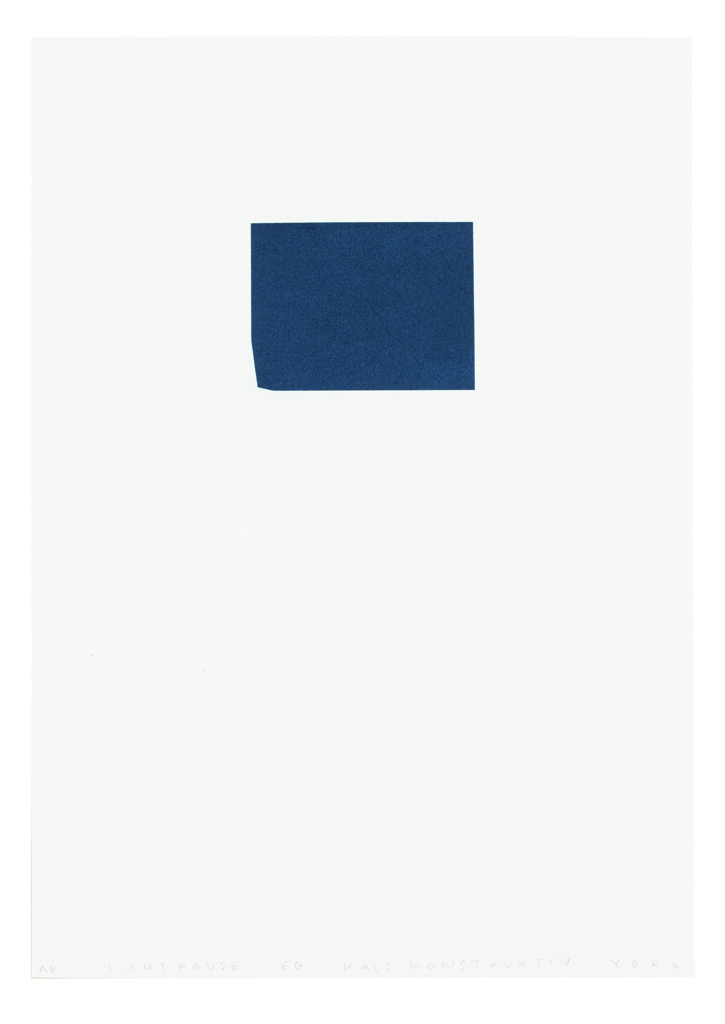  Lichtpause EG, Haus Konstruktiv , Edition of 50, 2020  Cyanotype, 11.69 x 8.27 inches  (paper size)  Collaborating Printer: Mitchell Marti @ Interbang Press 