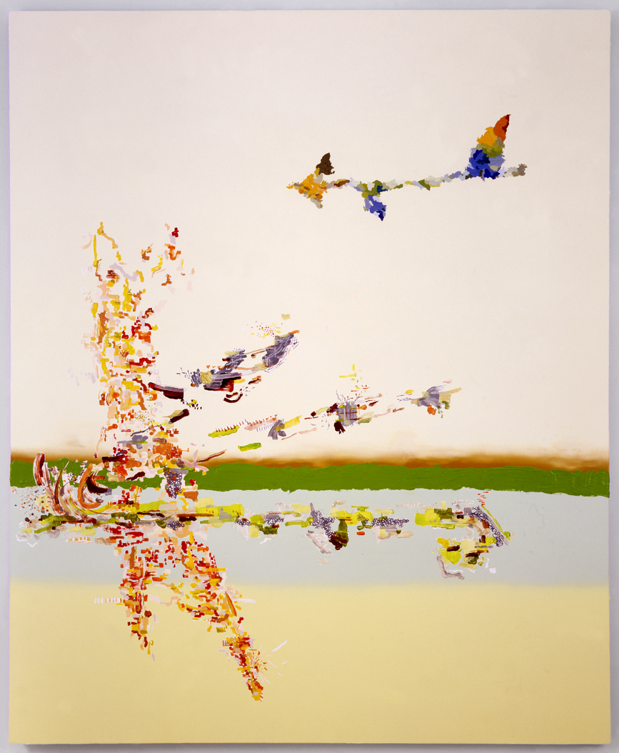 Untitled (Swimming with Sharks) , 2002, acrylic & oil on canvas, 84 x 70 inches