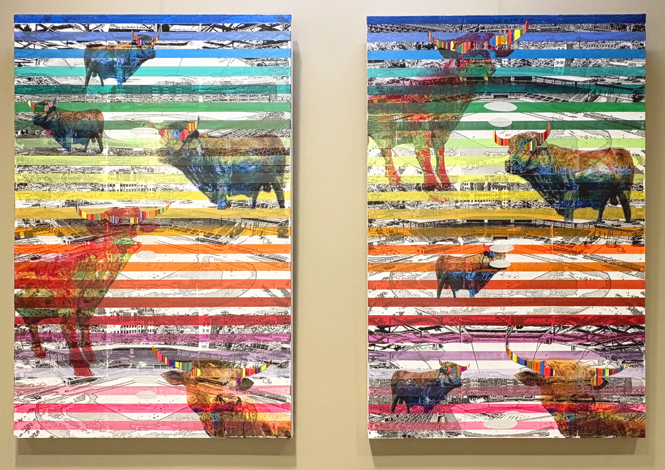   Untitled (Bull’s Past-time)   (left)  2025  Acrylic &amp; Ink on Canvas  48 x 30 inches   Untitled (Bull’s Past-time)   (right)  2025  Acrylic &amp; Ink on Canvas  48 x 30 inches 