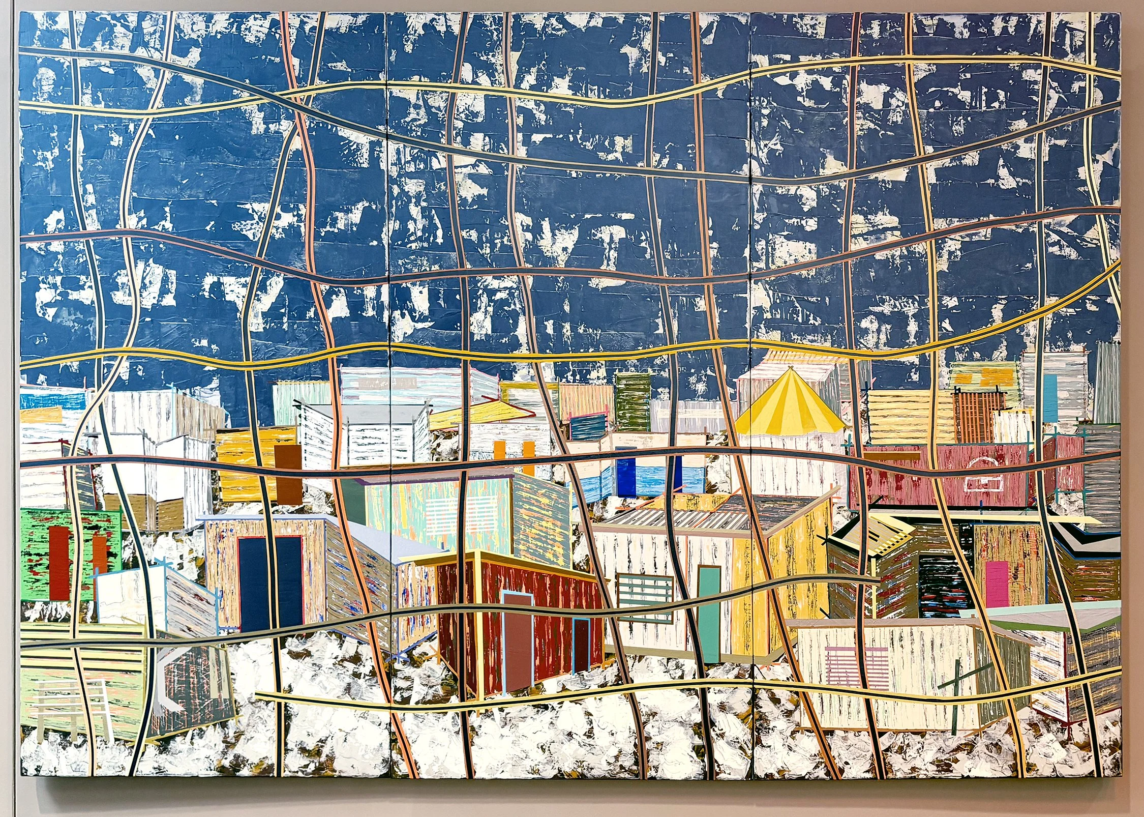   Untitled (Fence)   (triptych)  2015  Acrylic on Canvas  84 x 40 inches (each)  84 x 120 inches (overall) 