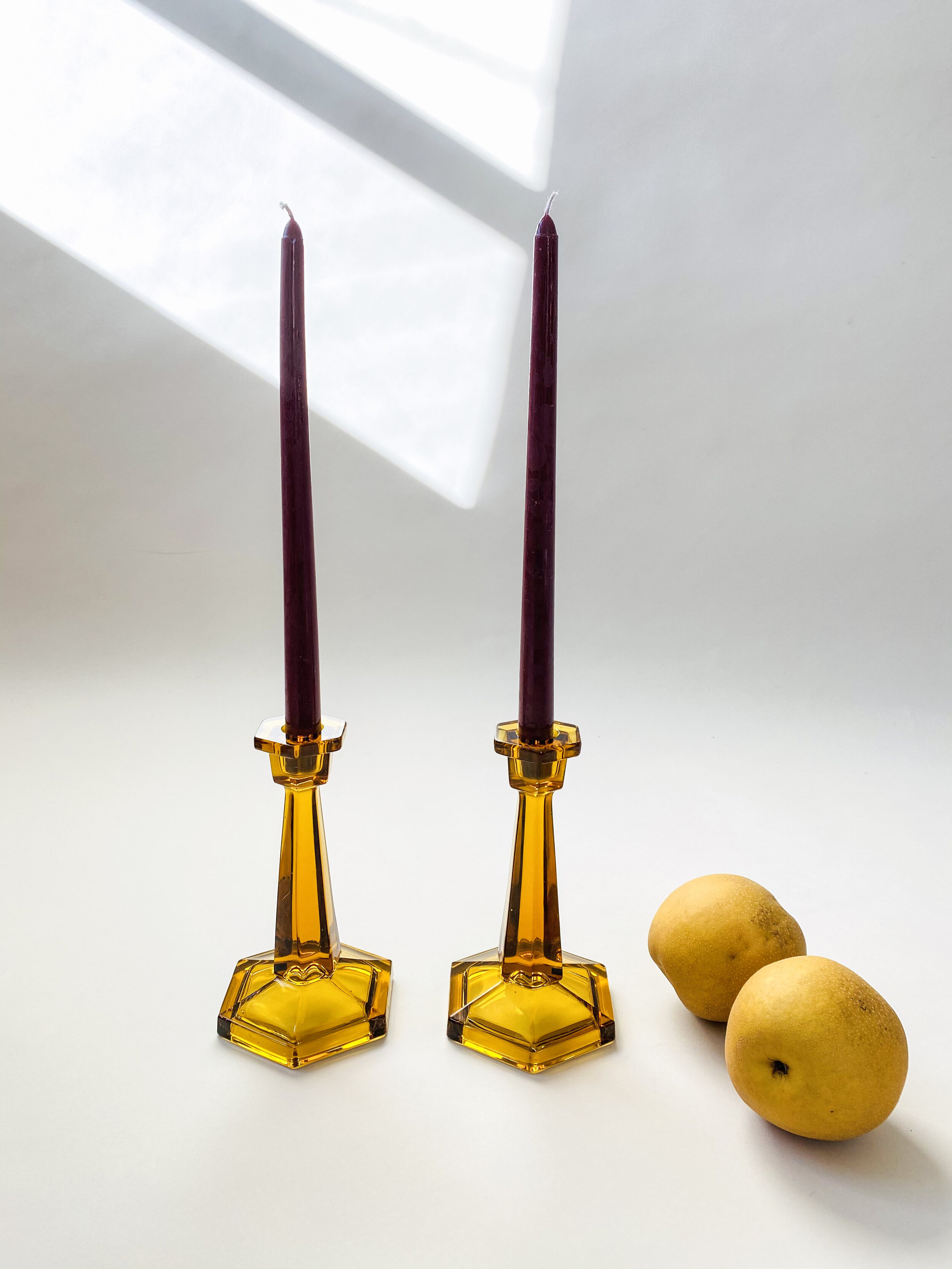 Amber Glass Candlestick Holders