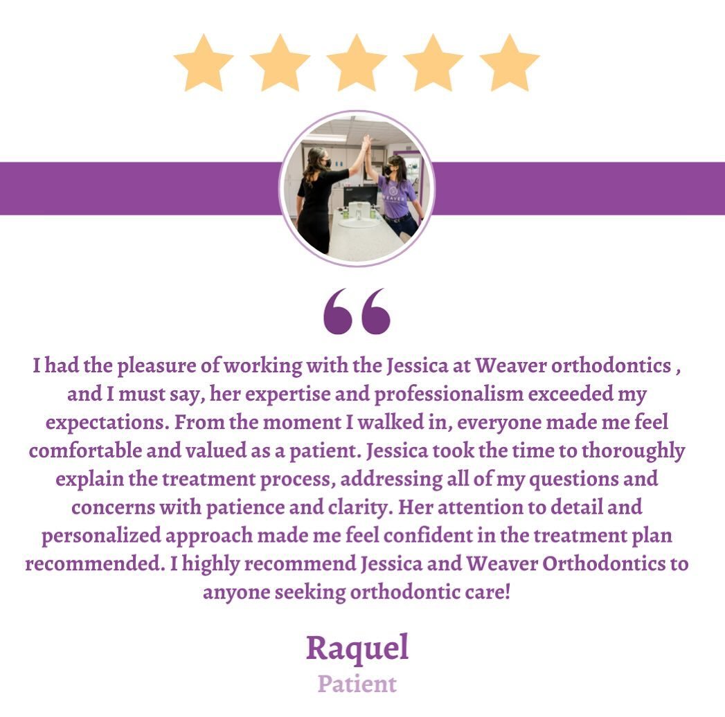 At Weaver Orthodontics, our unwavering commitment lies in delivering exception customer service and top-tier orthodontic care! Thank you Raquel for sharing your incredible experience with us! 💜🦷🌟
.
.
.
#braces #invisalign #invisalignresults #ortho