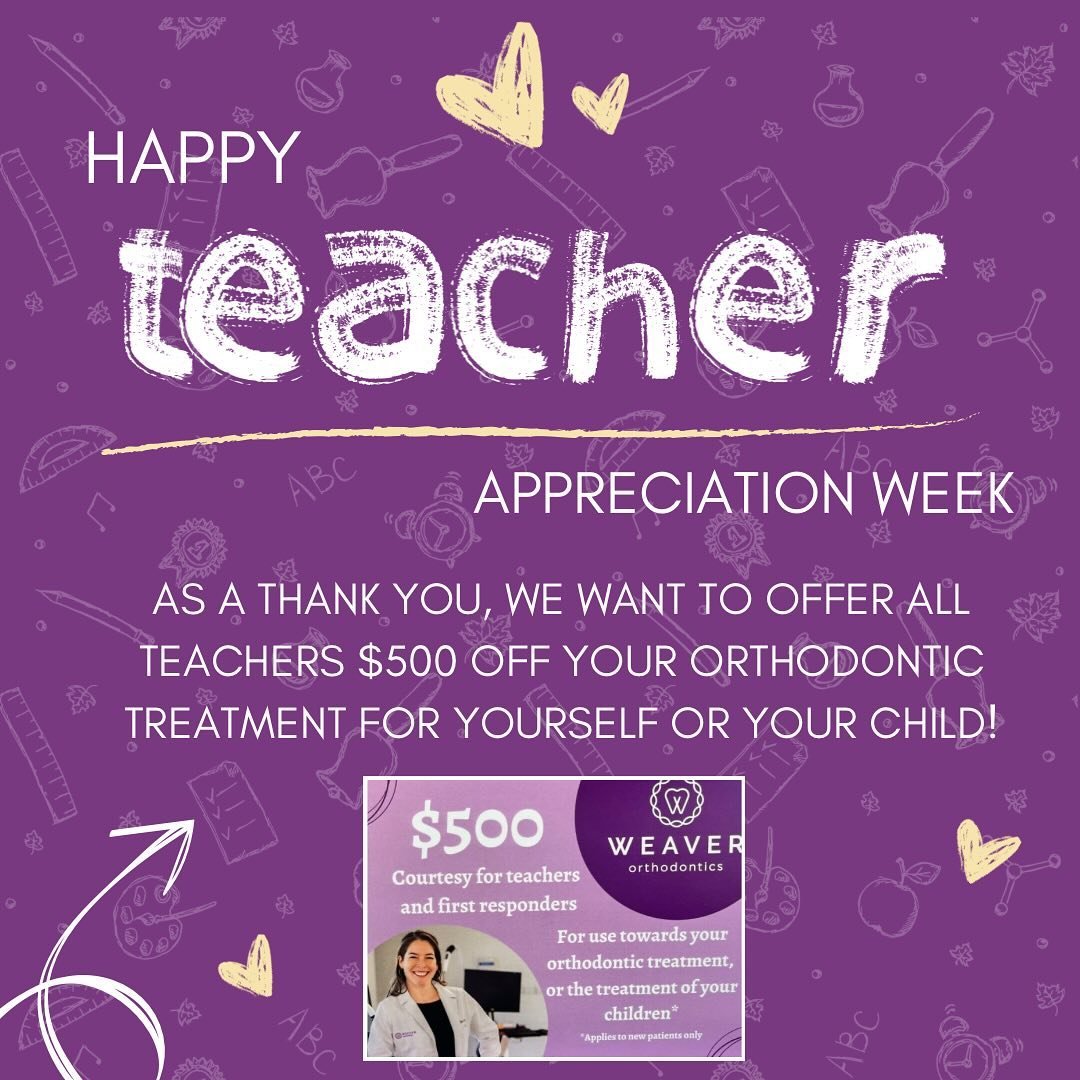Happy Teacher Appreciation week 🍎 ! As an expression of gratitude, we are offering a special teacher courtesy of $500 off your or your child&rsquo;s orthodontic treatment!! Check out our website to schedule your appointment!🌟🦷 
.
.
.
#fyp #fypシ #f