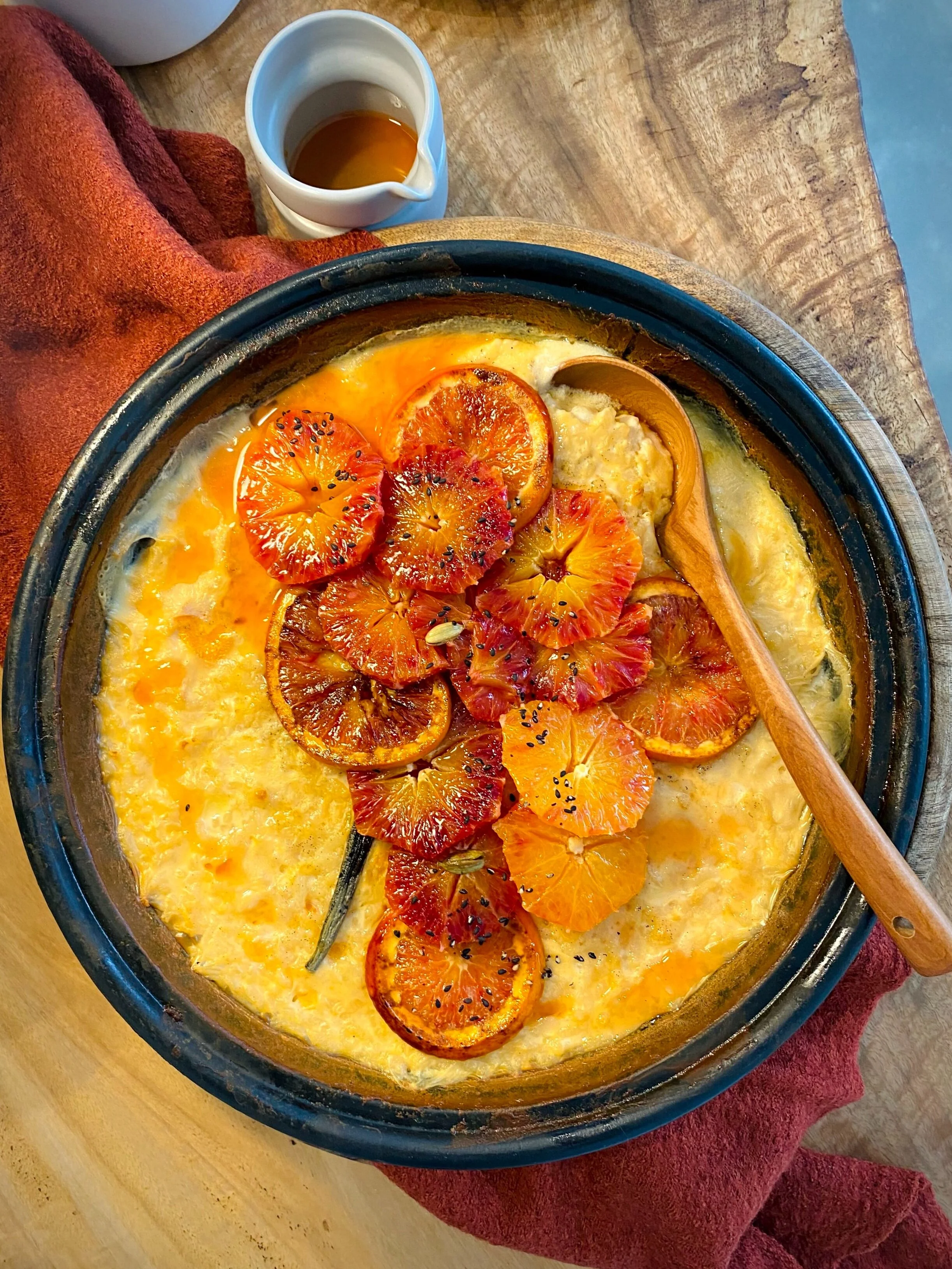 Baked Rice Pudding with Blood Orange and Cardamom