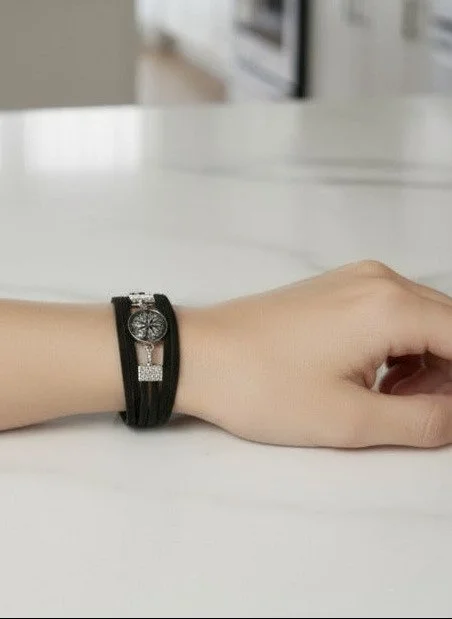 Black Mandala Leather Wrap Bracelet