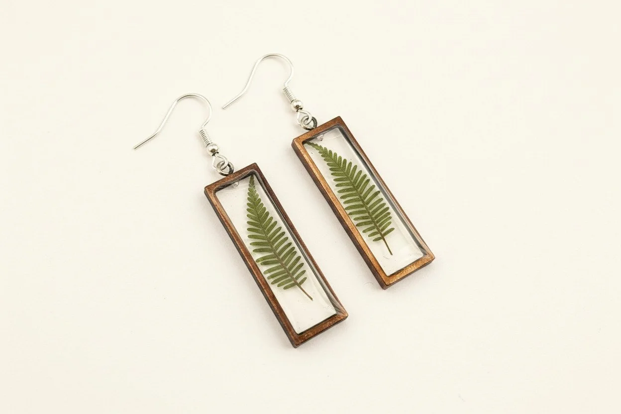 Thorn Leaf Rectangle earrings.