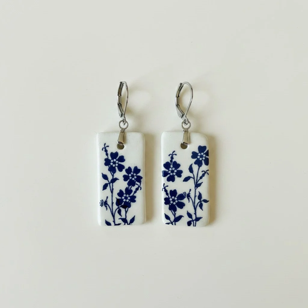 Blue Floral Elegance Porcelain Earrings