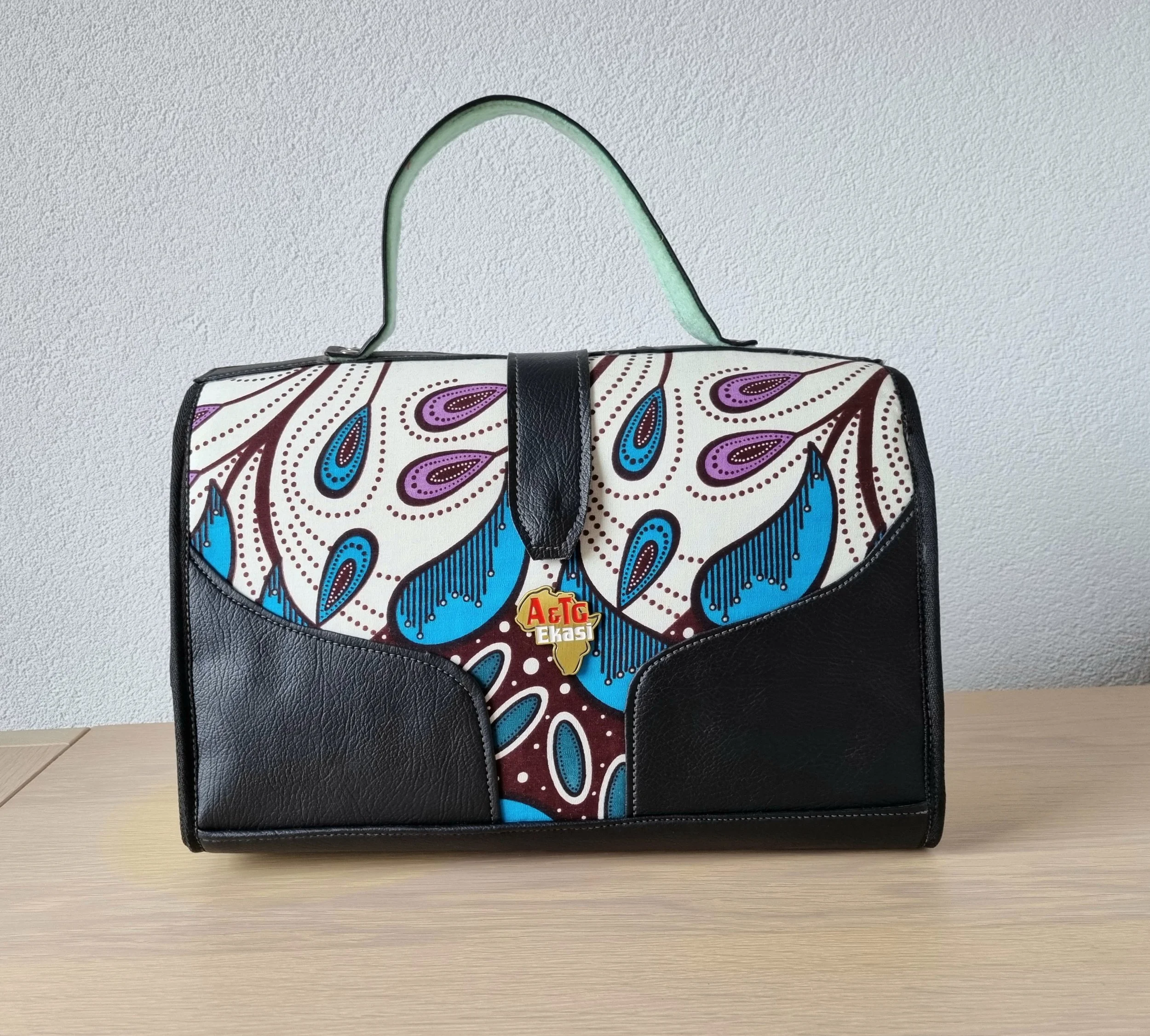 Medium Blue and Purple Bag with blacl finishing