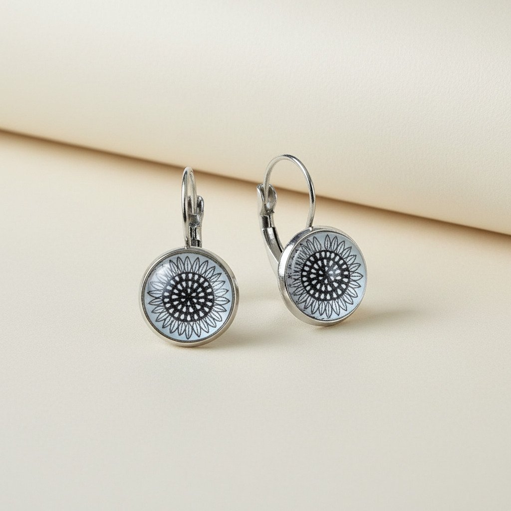 Black Mandala French Clip Earrings