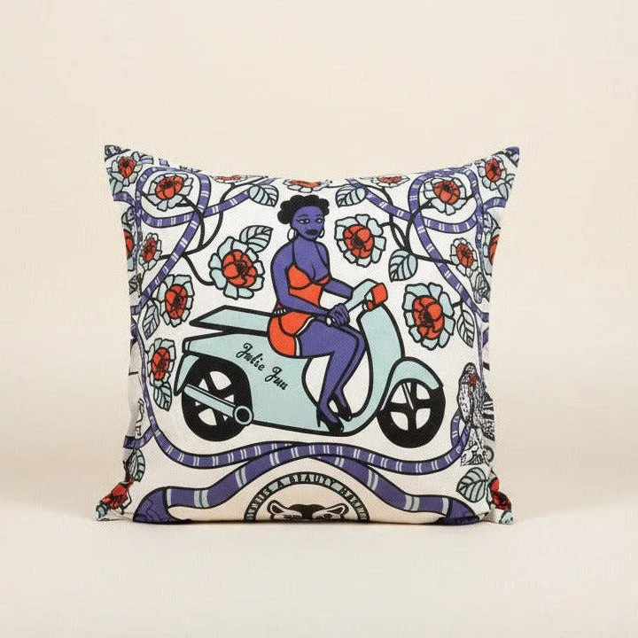 Scooter Girl Pillowcase in Natural and Purple