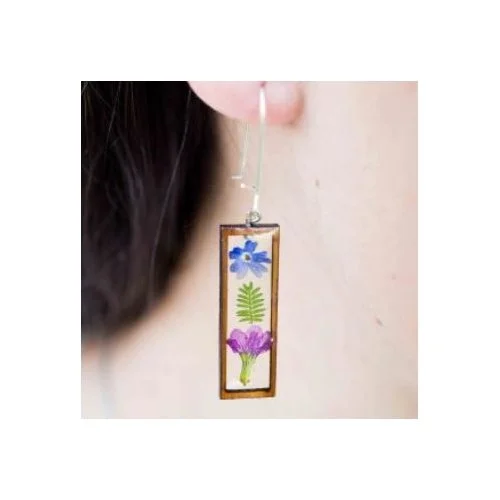 Rectangle Floral Purple Dangles