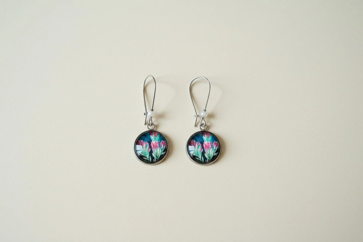 Handpainted protea watercolor dangle earrings