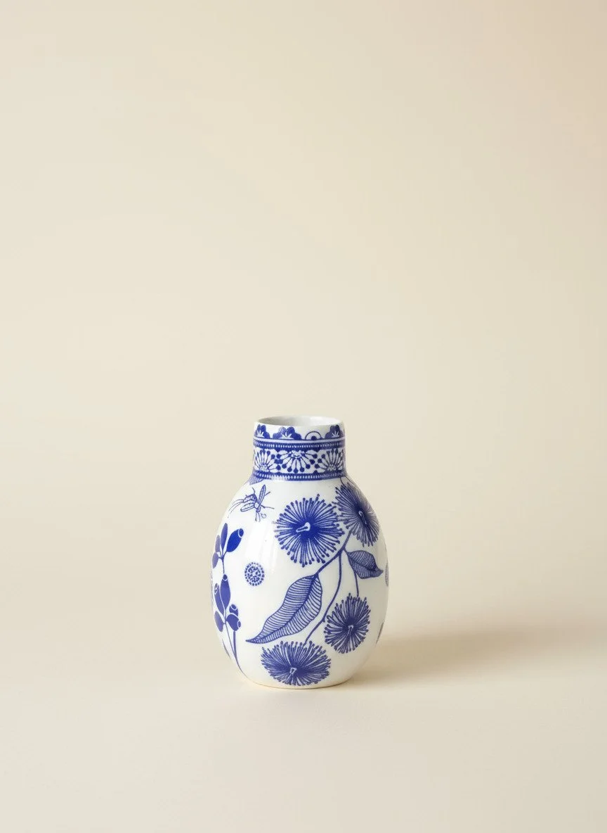 Bulb Vase - Blue on White