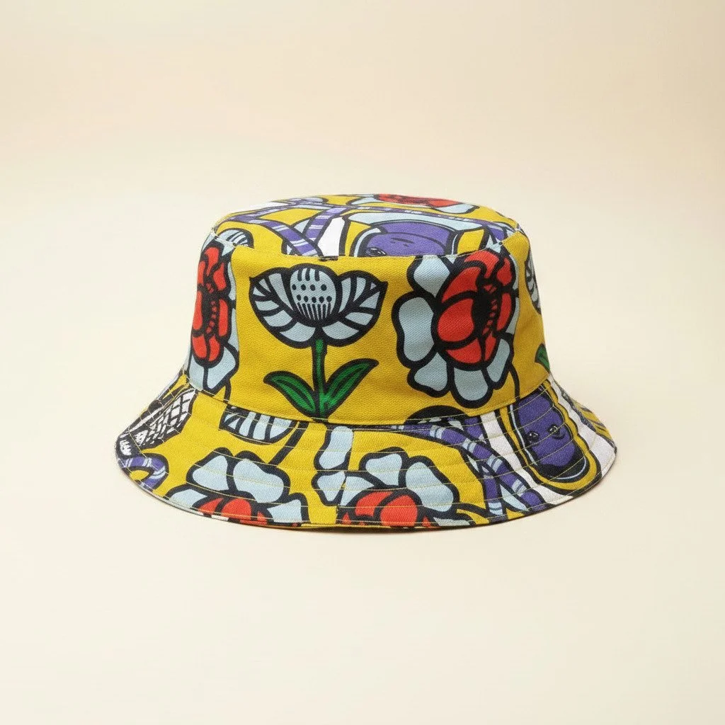 Yellow Vintage Flowers Bucket Hat