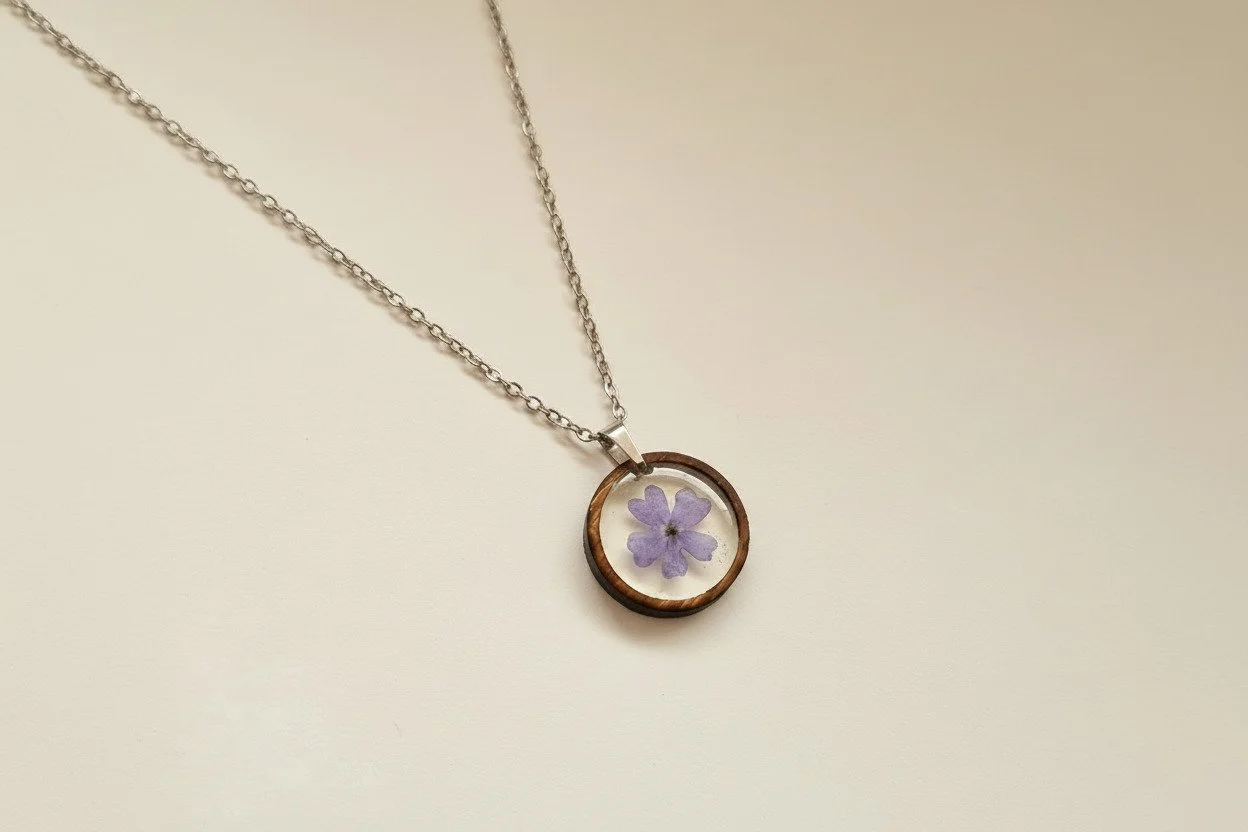 Purple Verbena Pendant with Stainless Steel Chain