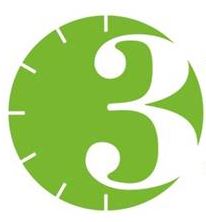 3MT logo. A green circle with a clock design and a large white three to the right hand side.