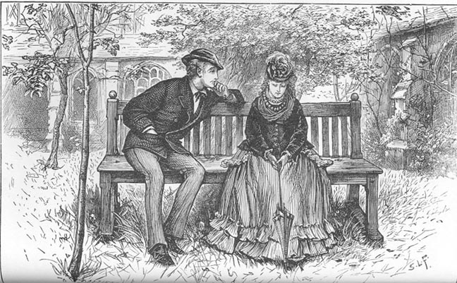 A drawn black and white picture depicting a scene from the The Mystery of Edwin Drood .