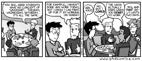 ‘Every day is a potential weekend’, by Jorge Cham via www.phdcomics.com.