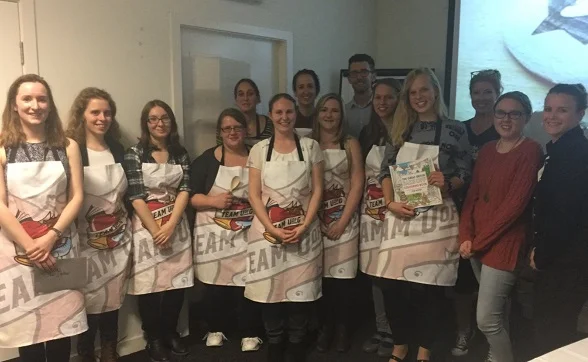 Our 2017 Bakers modelling their Bake Off Aprons