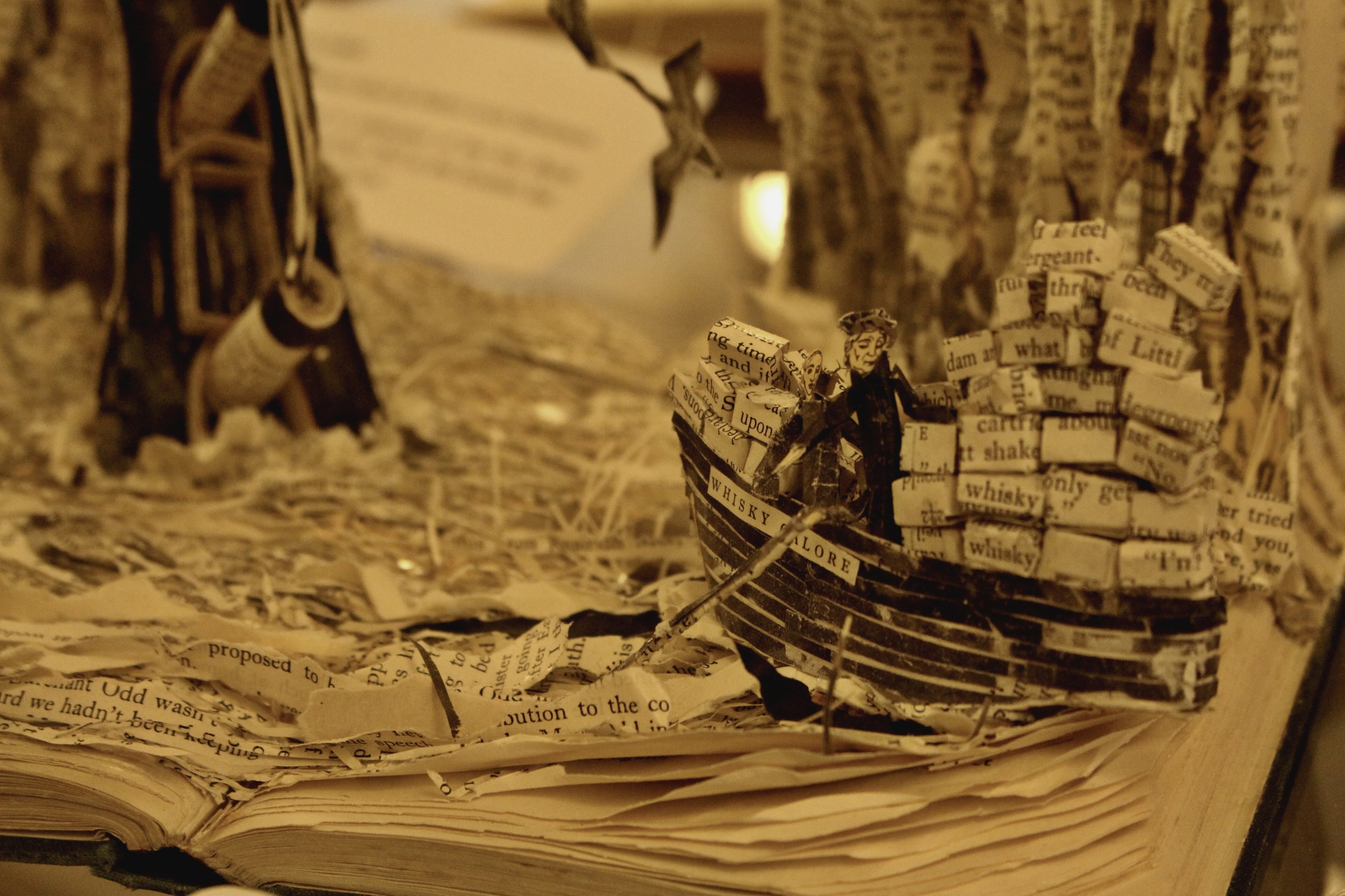 Book art displayed at the public library in Edinburgh.