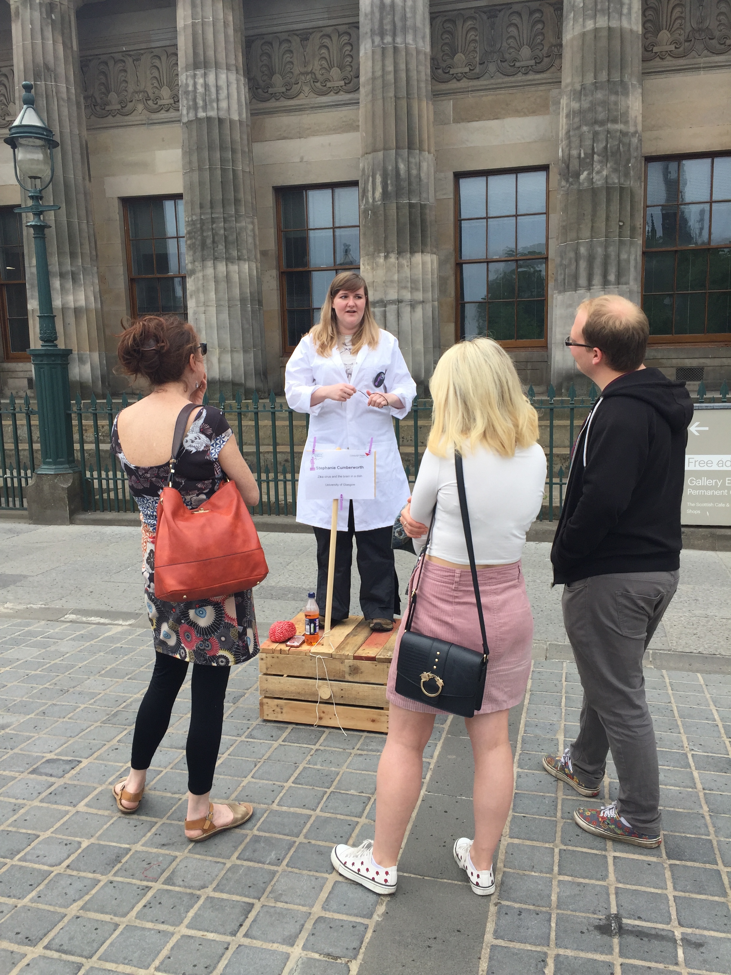 Image credit: Dawn Smith This is me on top of my soapbox at the Edinburgh Soapbox Science event 2018 . Despite the look on my face in this photo, I was having a blast!