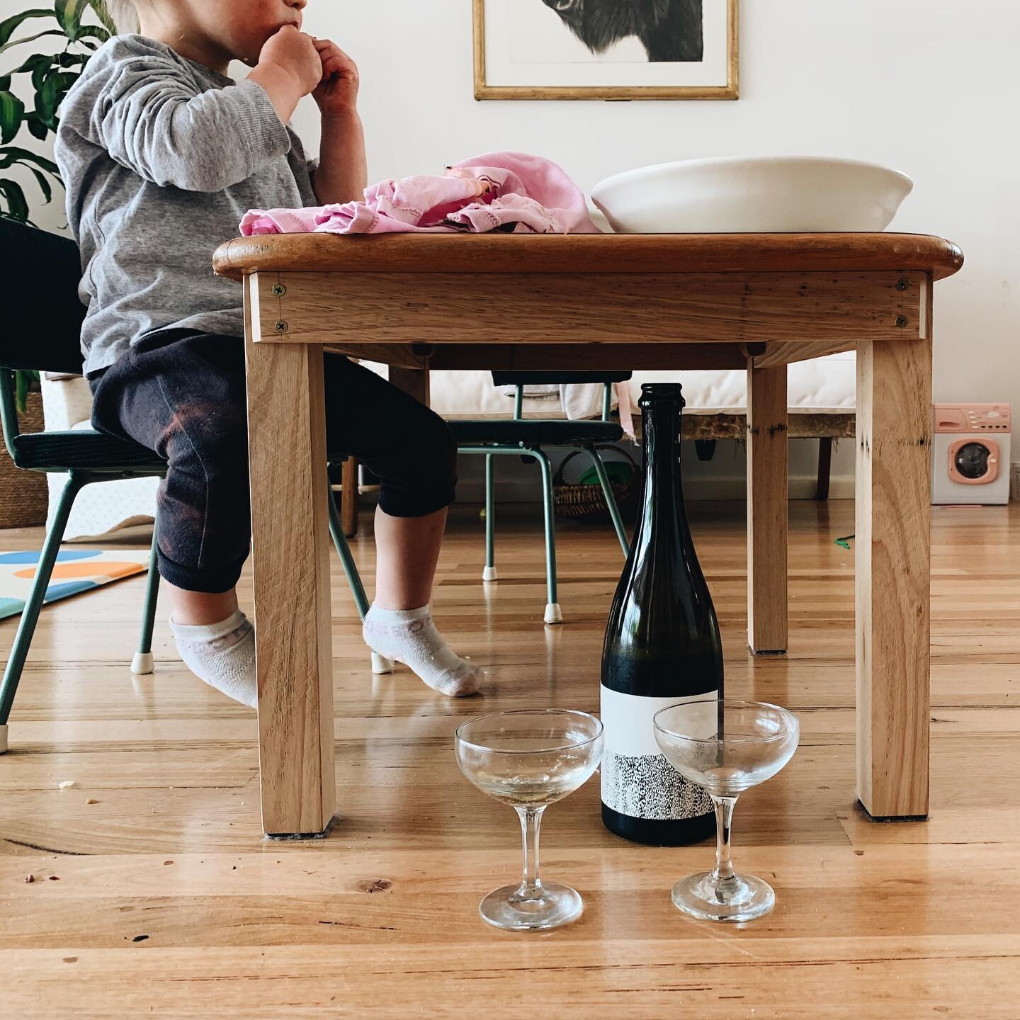 From Wednesday, when we got takeaway pasta from @shopatecafeandstore and ate at the kids&rsquo; play table while our oven was being installed in the next room. I&rsquo;d been saving this bottle of P&eacute;tillant naturel from @thewinefarm for a coup