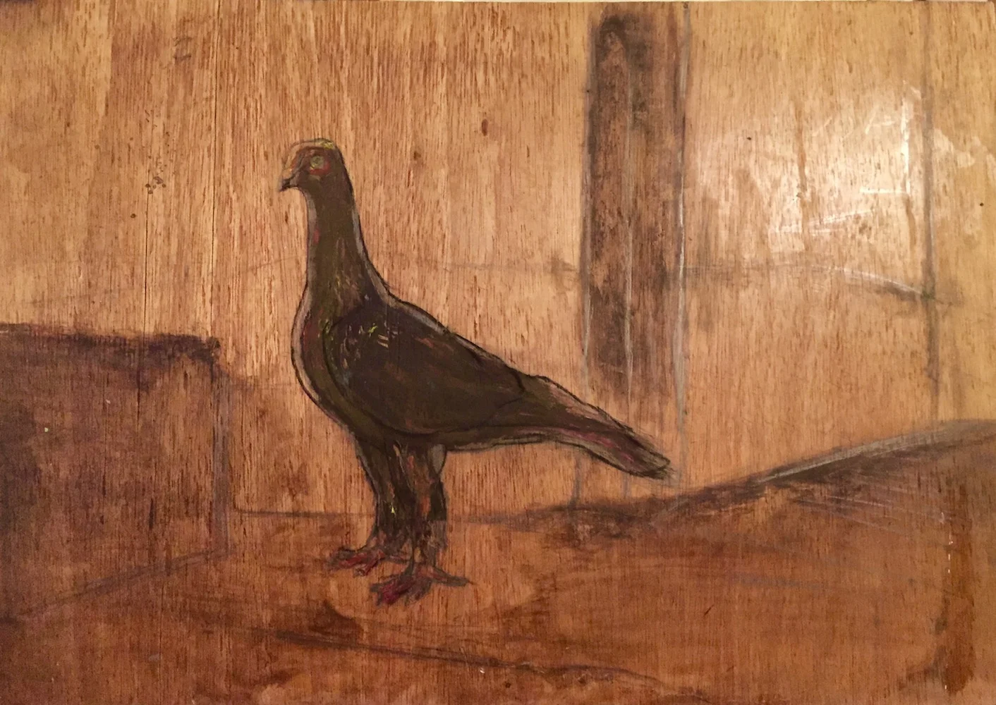 1980-te, Holub, kombinovaná technika na dreve, 48x68 cm