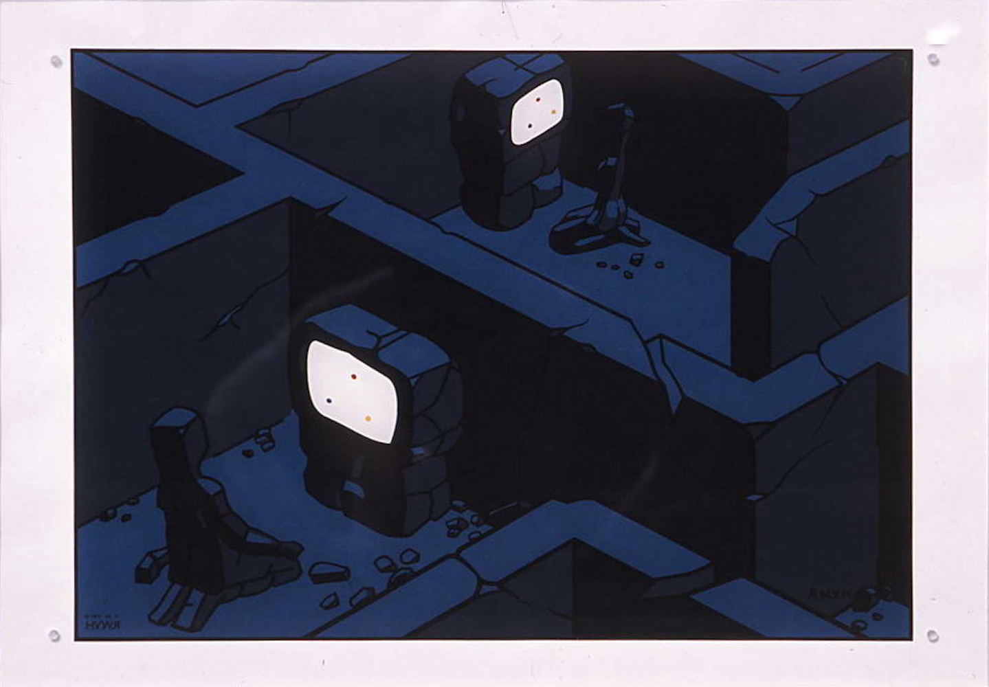 1982 Colour TV, sieťotlač a olej na skle, 50x70x0,5 cm