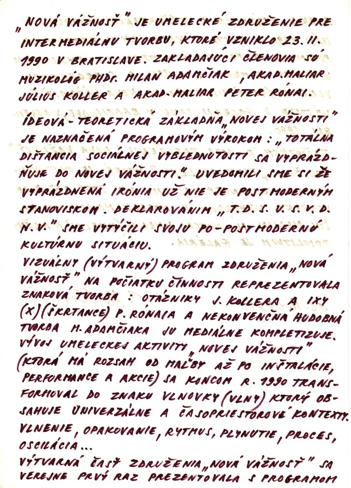 1990, Nová vážnost - manifest, fixka, 21x29,5 cm