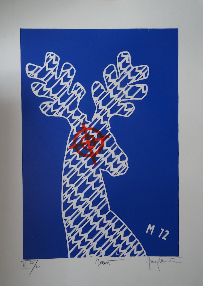 1972, Jeleň, linorez, číslo II 25/30, 70 x 50 cm